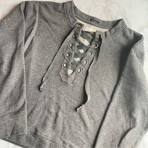 MOTHER Grey lace up neck sweatshirt size large